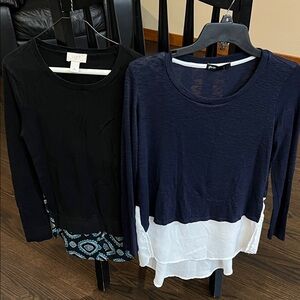 SET OF TWO TOPS size XS sweater/ fabric combo blouses